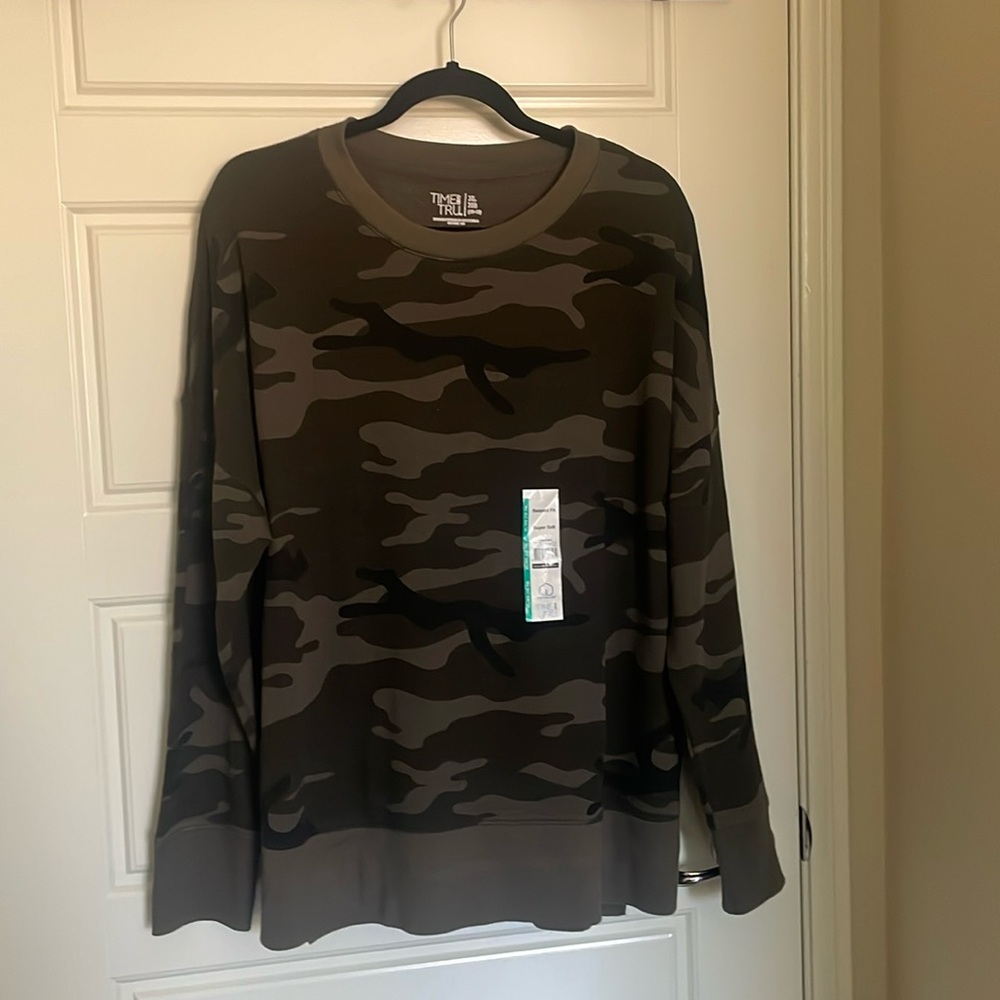 Time and Tru Relaxed Fit Crewneck- Camo